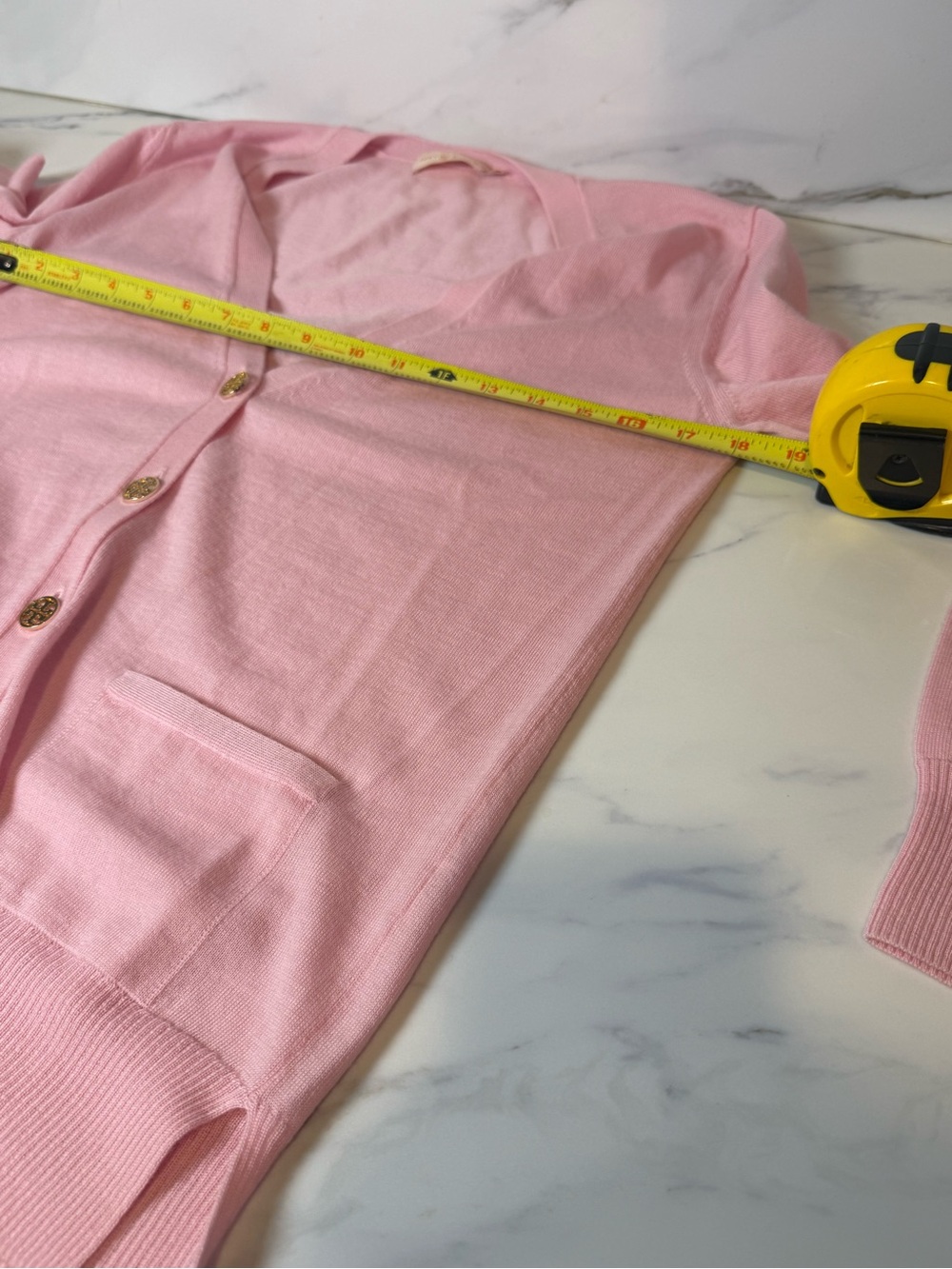 Tory Burch baby pink gold button cardigan - Picture 8 of 9